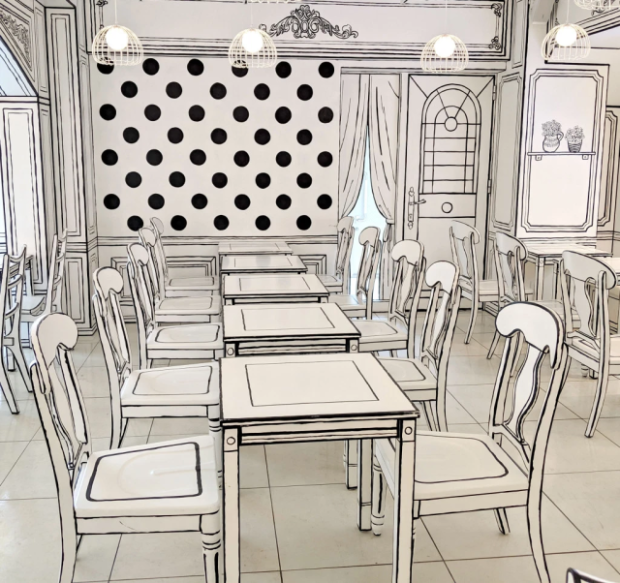 Cafe 2D el bar restaurante que luce como una ilustración